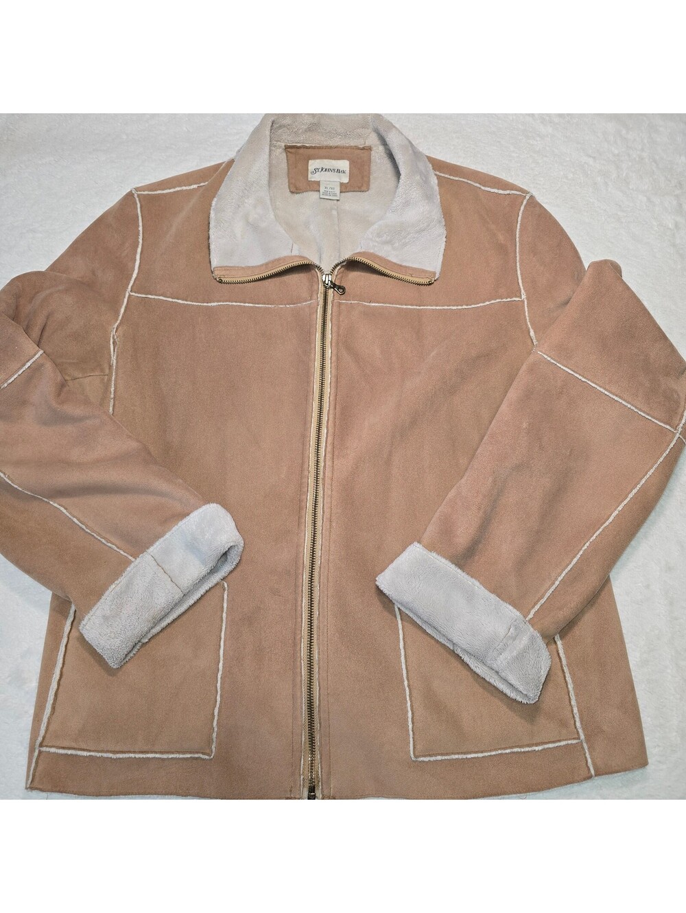 Vtg 90s Y2K St John's Bay Faux Suede Sherpa Jacket Women XL Phoebe Buffay Boho